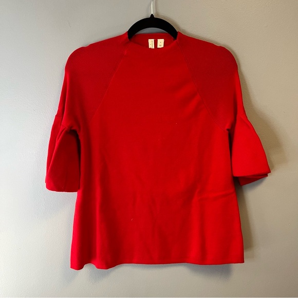 Anthropologie Sweater MOTH Red Anais Bell Sleeve Sweater Sz S EUC - Picture 2 of 9
